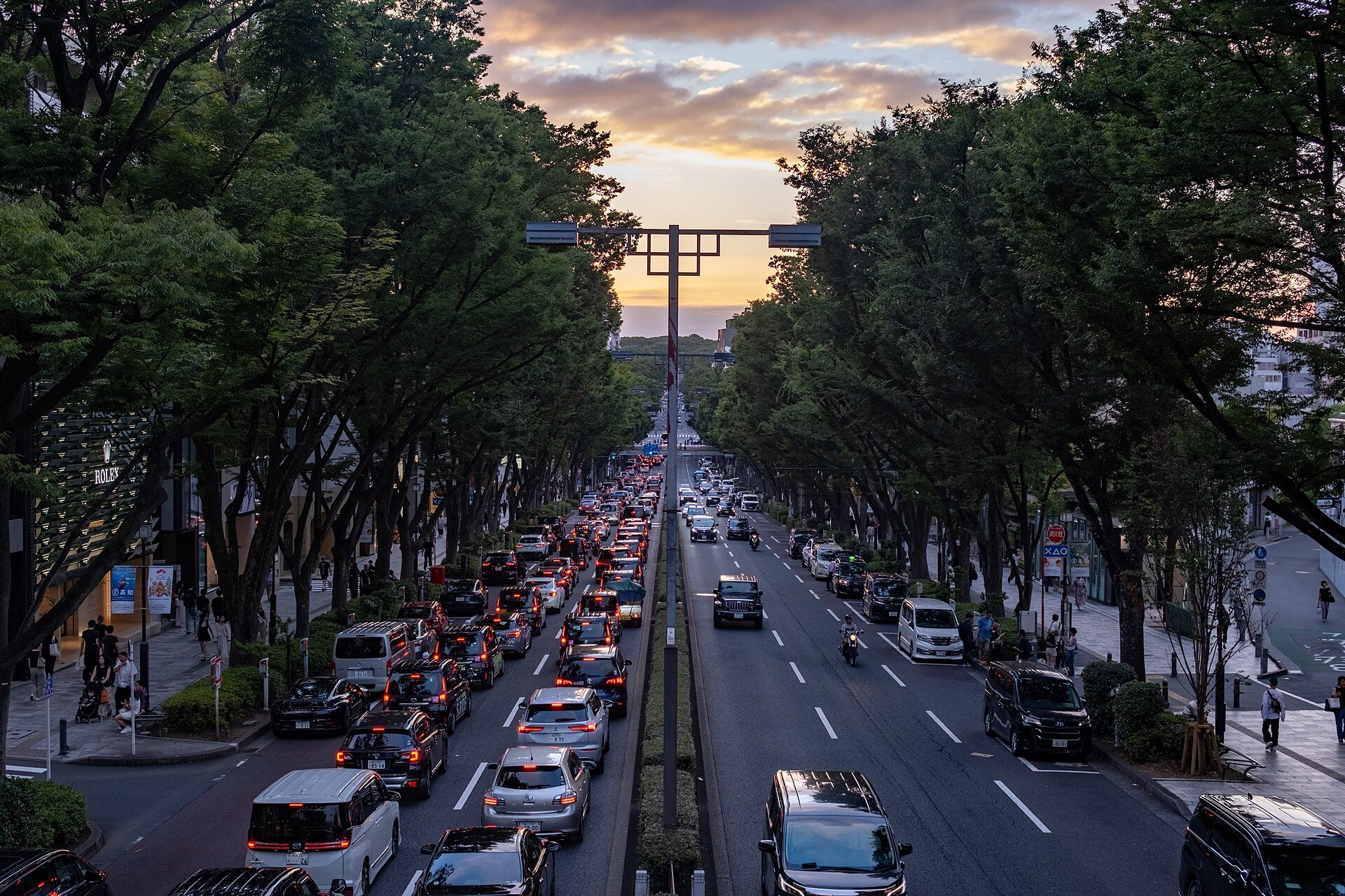 Omotesando Avenue at sunset from pedestrian bridge, Jingumae, Shibuya, Tokyo